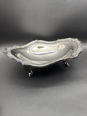 Vintage Sheridan Silver Plated Heavy Footed Bowl Victorian Ornate 14x10”